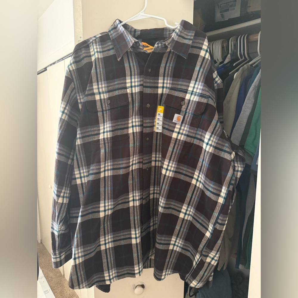 NWT Carhartt Men's Flannel Plaid Shirt - Blue and Brown